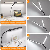 Double Head Clip Desk Lamp with Gooseneck Tube Led in Black - Close-Up Angle