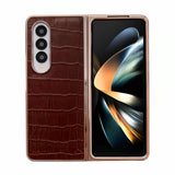 For Samsung Galaxy Z Fold4 5G Crocodile Leather Phone Case - Electroplated - Dark Green