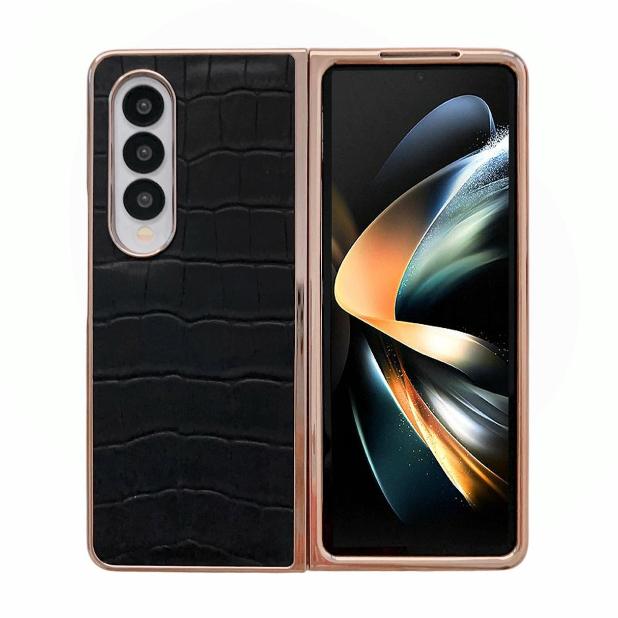 For Samsung Galaxy Z Fold4 5G Crocodile Leather Phone Case - Electroplated - Dark Green