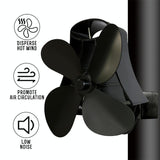 4-blade Heat Powered Fireplace Stove Fan - Aluminum - Black - 45-Degree Angle