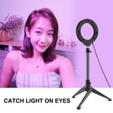10 Mode Usb Led Ring Light with Tripod Mount and Cold Shoe Ball Head - 4.7 Inch Diameter - Top-Down View