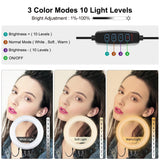 6.2 Led Ring Light with Usb 3 Modes Dimmable Vlogging Photography Video Pocket Tripod Mount Cold Shoe Ball Head Black - Low Angle