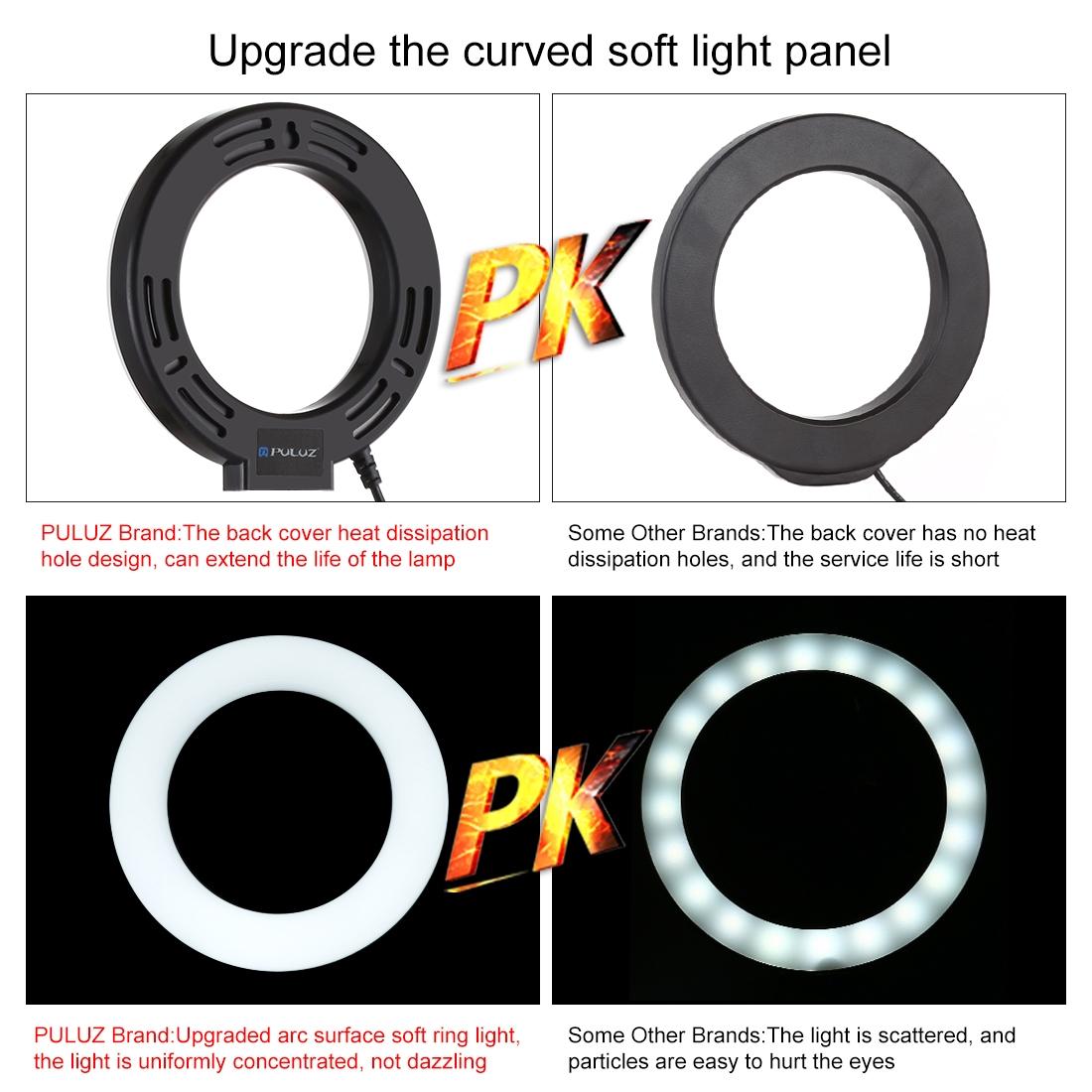 6.2 Led Ring Light with Usb 3 Modes Dimmable Vlogging Photography Video Pocket Tripod Mount Cold Shoe Ball Head Black