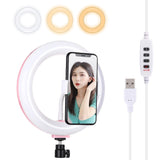 20cm Usb Dual Colour Led Ring Light with Phone Clamp - Black - Front View