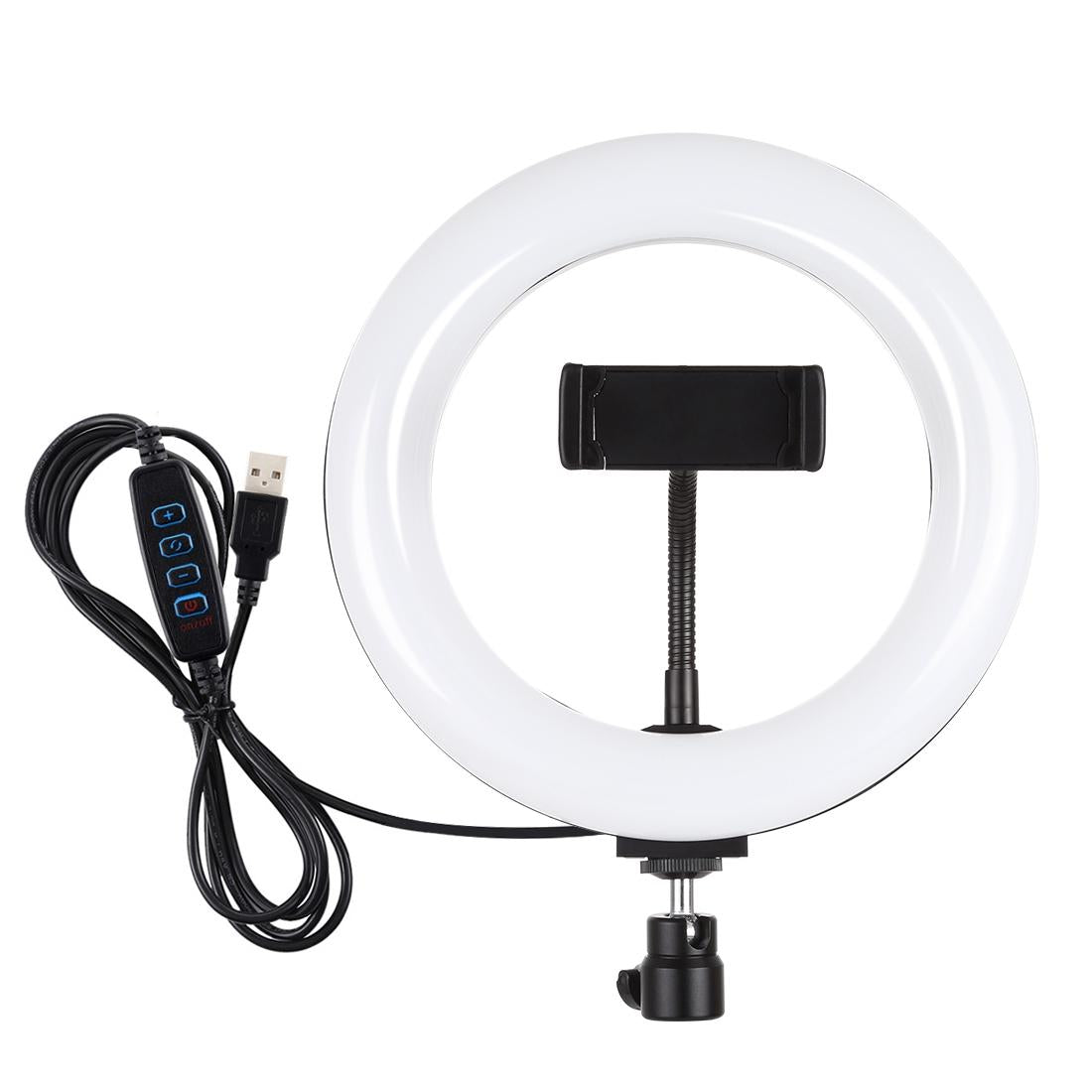 20cm Usb Dual Colour Led Ring Light with Phone Clamp - Black