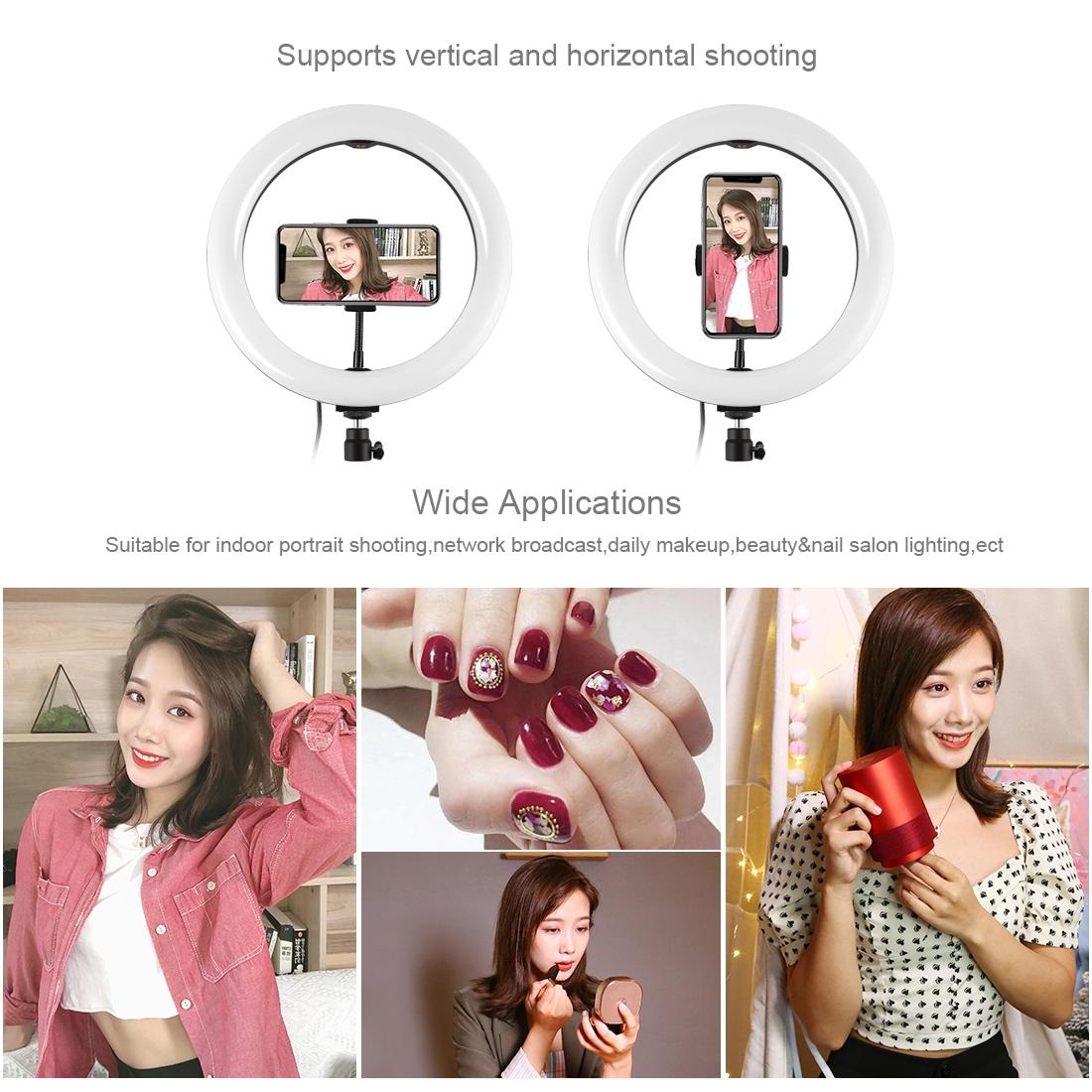 10.2 Ring Light with Tripod Usb 3 Modes Dual Colour Diffuse Light Phone Clamp with Remote - Black