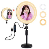 7.9 Dual-colour Led Ring Light with Desktop Mount and Phone Clamp - Front View