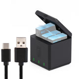 Triple Usb Charger Box for Gopro Hero9 / 10 with Indicator Light and Cable - Front View