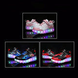 Rechargeable Light Wheel Skating Shoes For Kids - Size 36 Two-Wheeled - Side View
