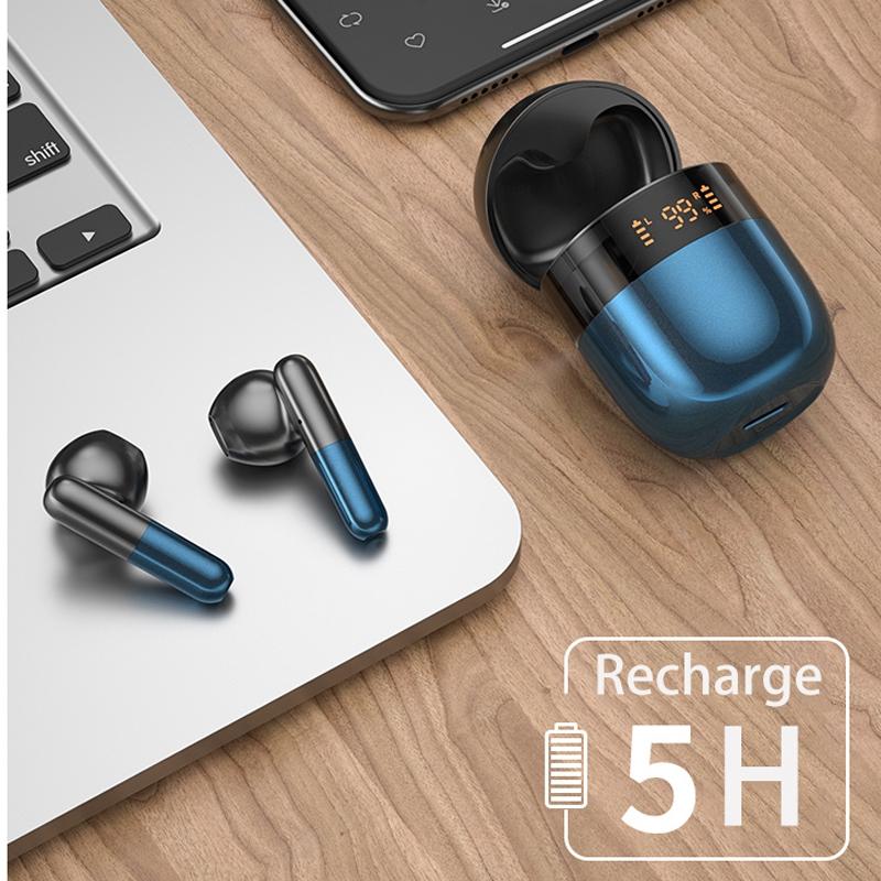 Wireless Bluetooth Earphones with Led Display and Hifi Sound for Sports - Red