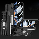For Samsung Galaxy Z Fold4 5G Magnetic Armor Phone Case - Full Coverage - Litchi Texture - Low Angle