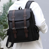 Large Capacity Pu Leather Laptop Backpack For Travel & School - Dark Brown - Top-Down View