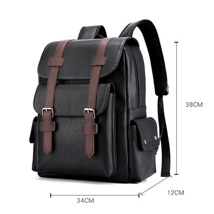 Large Capacity Pu Leather Laptop Backpack For Travel & School - Dark Brown