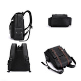 Large Capacity Pu Leather Laptop Backpack For Travel & School - Dark Brown - Rear View