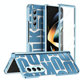 For Samsung Galaxy Z Fold4 5G Foldable Electroplated Phone Case With Hinge - Blue - Low Angle