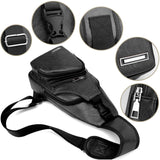 Waterproof Pu Leather Men Chest Bag Usb Port Headphone Hole - Dark Brown