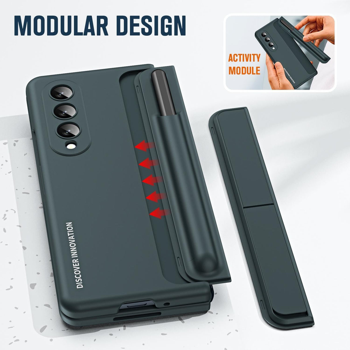 For Samsung Galaxy z Fold4 5G Samsung Galaxy z Fold4 2-in-1 Detachable Folding Case with Holder & Pen Slot - Beige