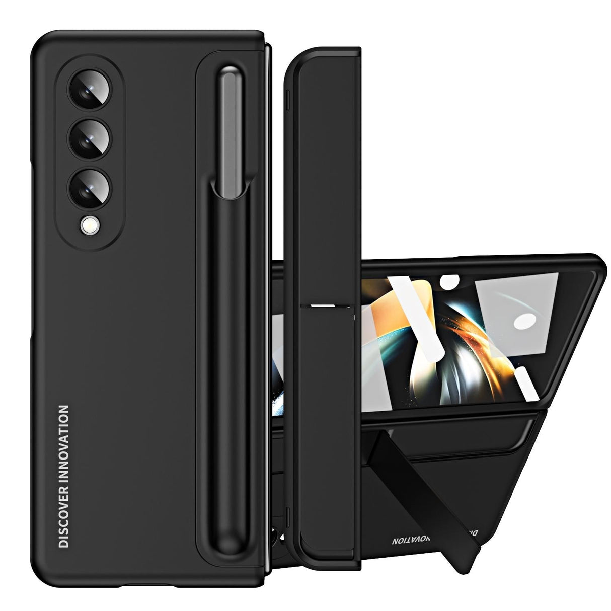 For Samsung Galaxy z Fold4 5G Samsung Galaxy z Fold4 2-in-1 Detachable Folding Case with Holder & Pen Slot - Beige