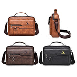 Leather Men Shoulder Bag Business Laptop Case Retro Design - Dark Brown - 45-Degree Angle