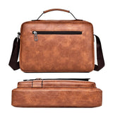 Leather Men Shoulder Bag Business Laptop Case Retro Design - Dark Brown - Rear View