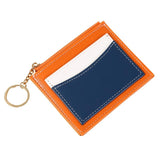 Portable Simple Card Holder Coin Purse With Keychain Unisex Pu Wallet - Pink - Front View