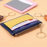 Portable Simple Card Holder Coin Purse With Keychain Unisex Pu Wallet - Pink - Top-Down View