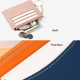 Portable Simple Card Holder Coin Purse With Keychain Unisex Pu Wallet - Pink - 45-Degree Angle