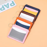 Portable Simple Card Holder Coin Purse With Keychain Unisex Pu Wallet - Pink - Rear View