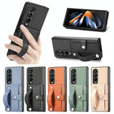 For Samsung Galaxy Z Fold4 5G Wristband Phone Case - Brown - Close-Up Angle