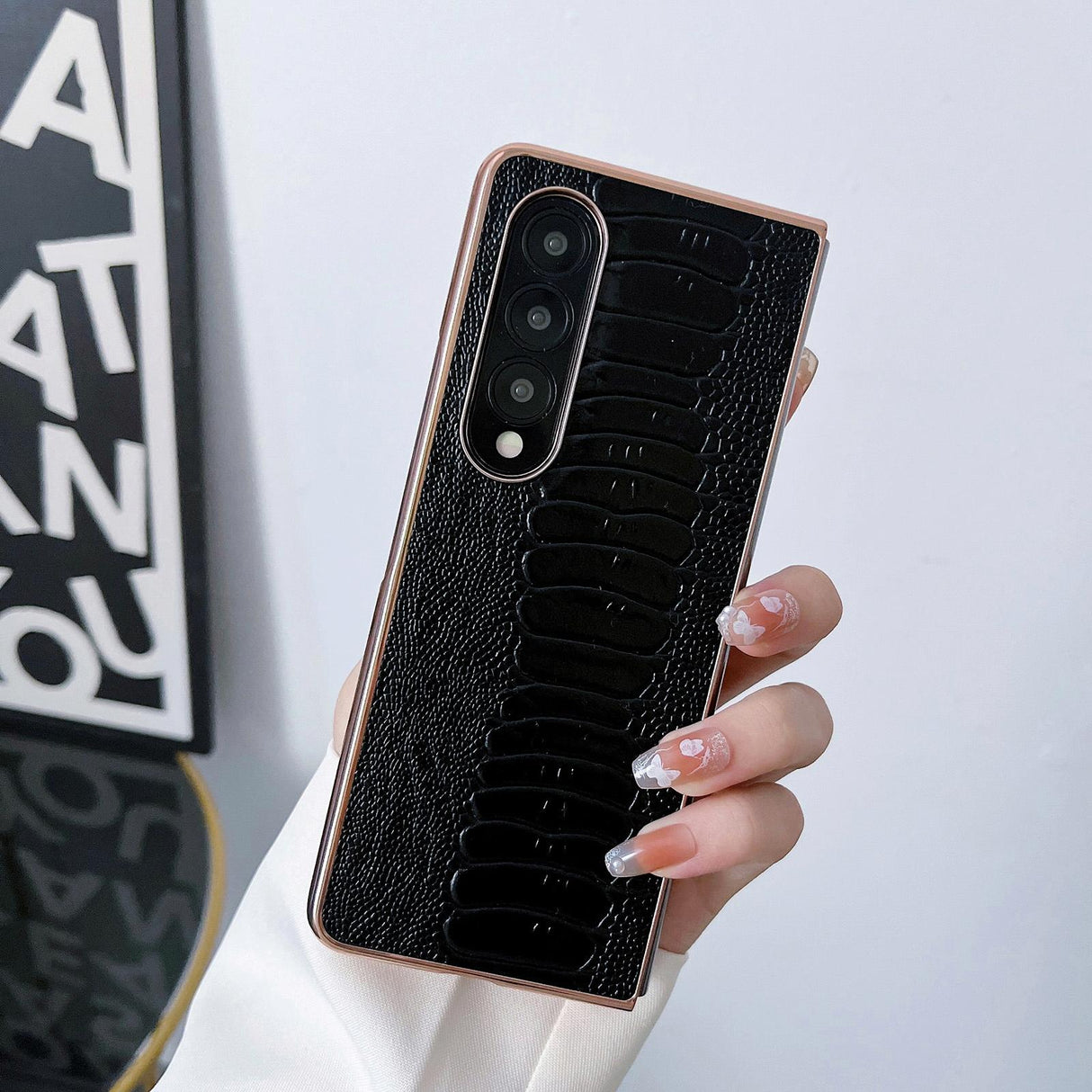 For Samsung Galaxy Z Fold4 5G Genuine Leather Nano Plating Phone Case - Coffee