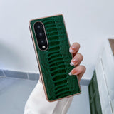 For Samsung Galaxy Z Fold4 5G Genuine Leather Nano Plating Phone Case - Coffee - Low Angle