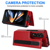 For Samsung Galaxy Z Fold4 5G Double Buckle Foldable Phone Case With Pen Slot - Red - 45-Degree Angle