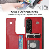 For Samsung Galaxy Z Fold4 5G Double Buckle Foldable Phone Case With Pen Slot - Red