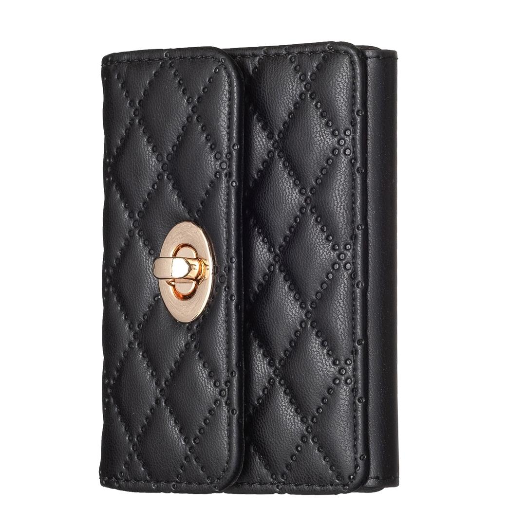 Horizontal Card Bag Mobile Phone Back Sticker With Metal Buckle - Black