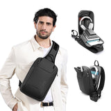 Men Chest Bag Business Shoulder Crossbody Bag - Grey - Side View
