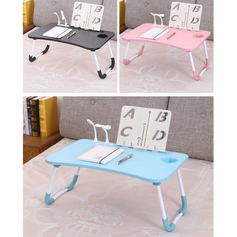 Portable Folding Desk with Fan & Lamp - Compact Design - Sky Blue
