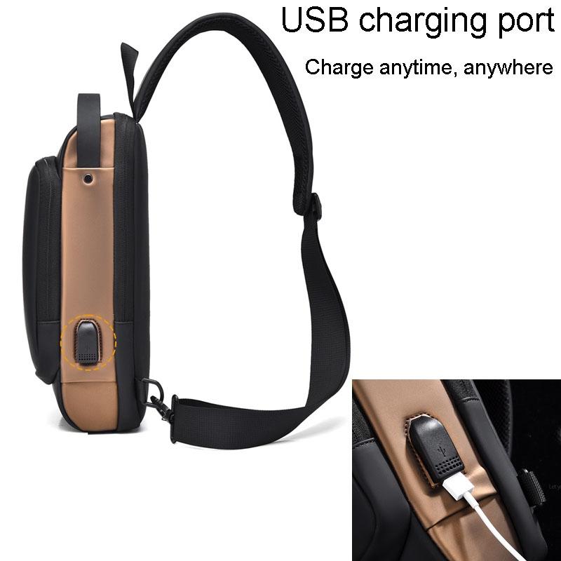 Waterproof Usb Crossbody Backpack For Sports - Gray Gold
