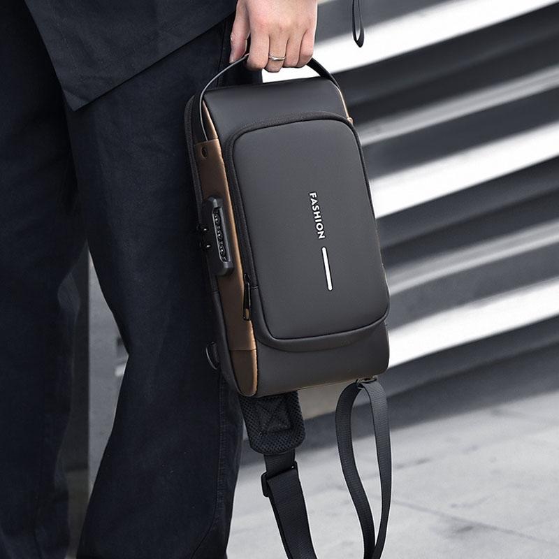 Waterproof Usb Crossbody Backpack For Sports - Gray Gold