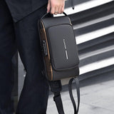 Waterproof Usb Crossbody Backpack For Sports - Gray Gold - Low Angle