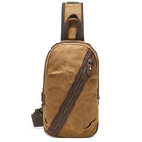 Canvas & Leather Men Chest Bag Crossbody & Waist Bag Combo - Khaki - Front View