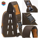 Canvas & Leather Men Chest Bag Crossbody & Waist Bag Combo - Khaki - Top-Down View