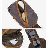 Canvas & Leather Men Chest Bag Crossbody & Waist Bag Combo - Khaki - Rear View