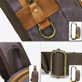 Canvas & Leather Men Chest Bag Crossbody & Waist Bag Combo - Khaki - Low Angle