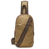 Canvas & Leather Men Chest Bag Crossbody & Waist Bag Combo - Khaki - Extra Image