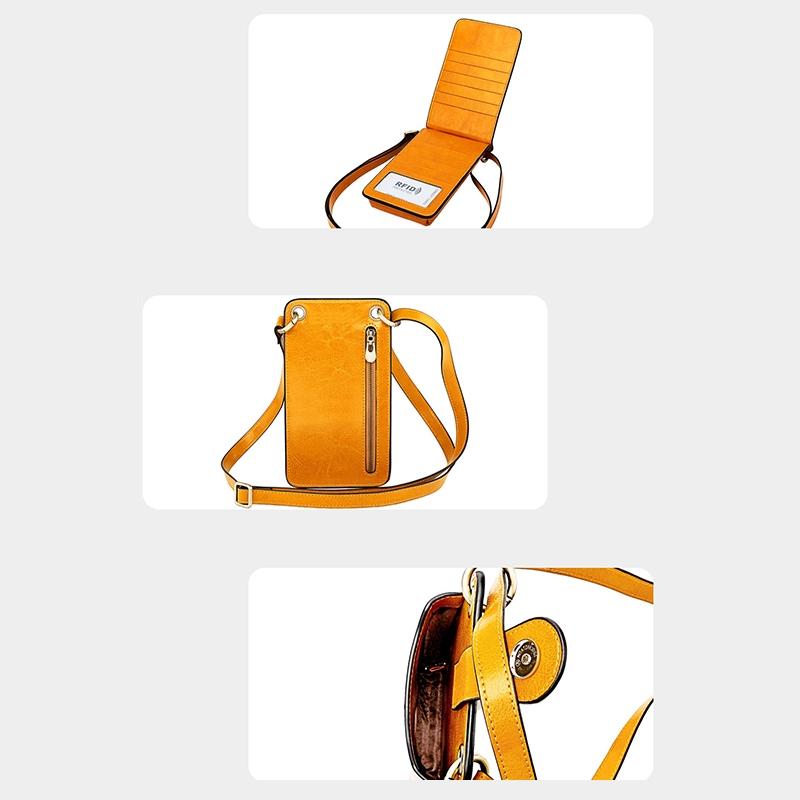 Mini Leather Crossbody For Women Fits Mobile Phones - Yellow