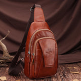 Leather Men Shoulder Bag Compact & Stylish - Dark Brown - Extra Image