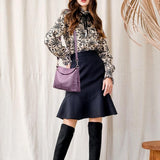 Stylish Soft Leather Shoulder Bag - Taro Purple - Top-Down View