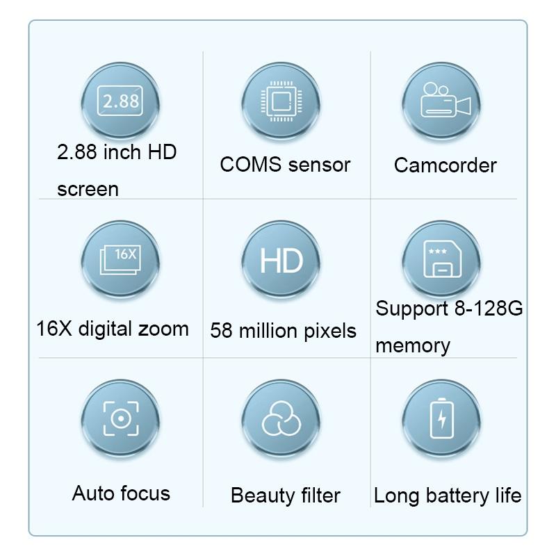 Portable 16X Zoom Hd Digital Camera With 2.88 Ips Screen - Black