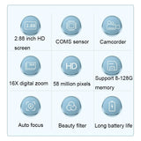 Portable 16X Zoom Hd Digital Camera With 2.88 Ips Screen - Black - Rear View