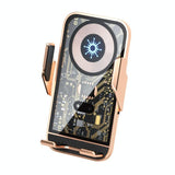 15w Fast Wireless Charger with Infrared Sensor for C10 Car Navigation - Transparent Stand - Golden - Front View